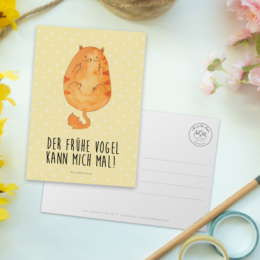 Postkarte Katze Frühaufsteher Geschenkkarte, Grußkarte, Karte, Einladung, Ansichtskarte, Geburtstagskarte, Einladungskarte, Dankeskarte, Katze, Katzenmotiv, Katzenfan, Katzendeko, Katzenfreund, Katzenliebhaber, Katzenprodukte, Katzenartikel, Katzenaccessoires, Katzensouvenirs, Katzenliebhaberprodukte, Katzenmotive, Der frühe Vogel kann mich mal, Morgenmuffel, Frühaufsteher, Kaffee, Katzen, Kater, Mietze