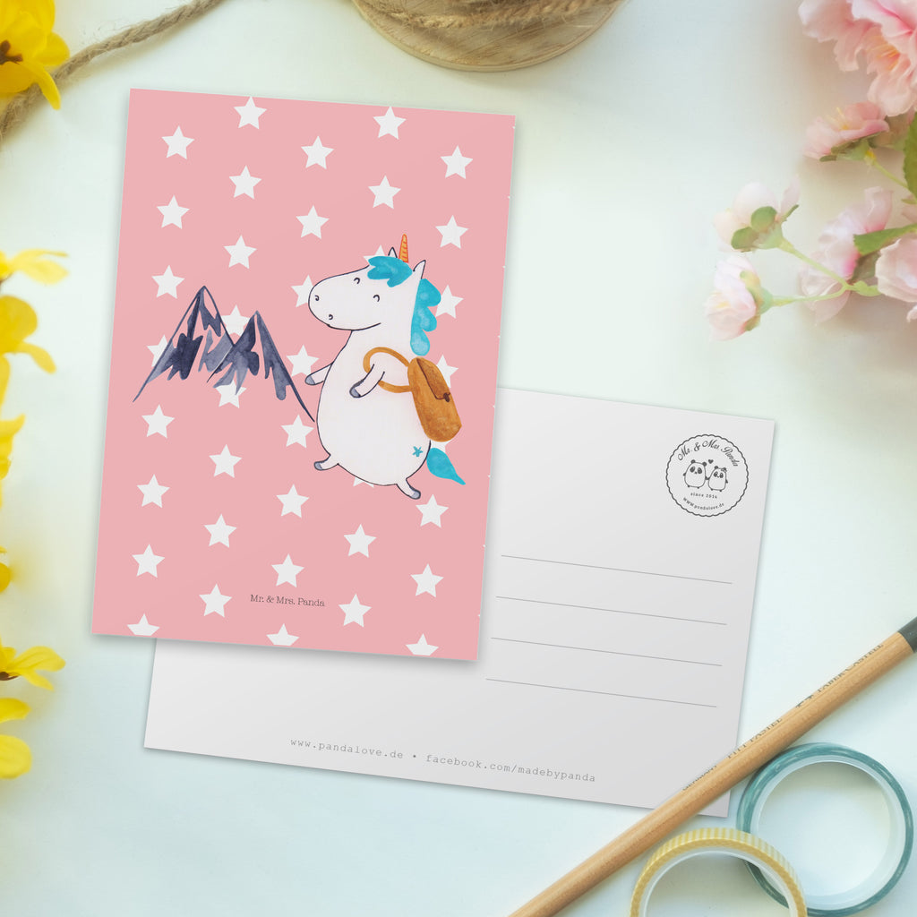 Postkarte Einhorn Bergsteiger Geschenkkarte, Grußkarte, Karte, Einladung, Ansichtskarte, Geburtstagskarte, Einladungskarte, Einhorn, Einhörner, Einhorn Deko, Pegasus, Unicorn, Bergsteiger, Abenteuer, Berge, Abenteurer, Weltenbummler, Weltreise, Reisen, Urlaub, Entdecker