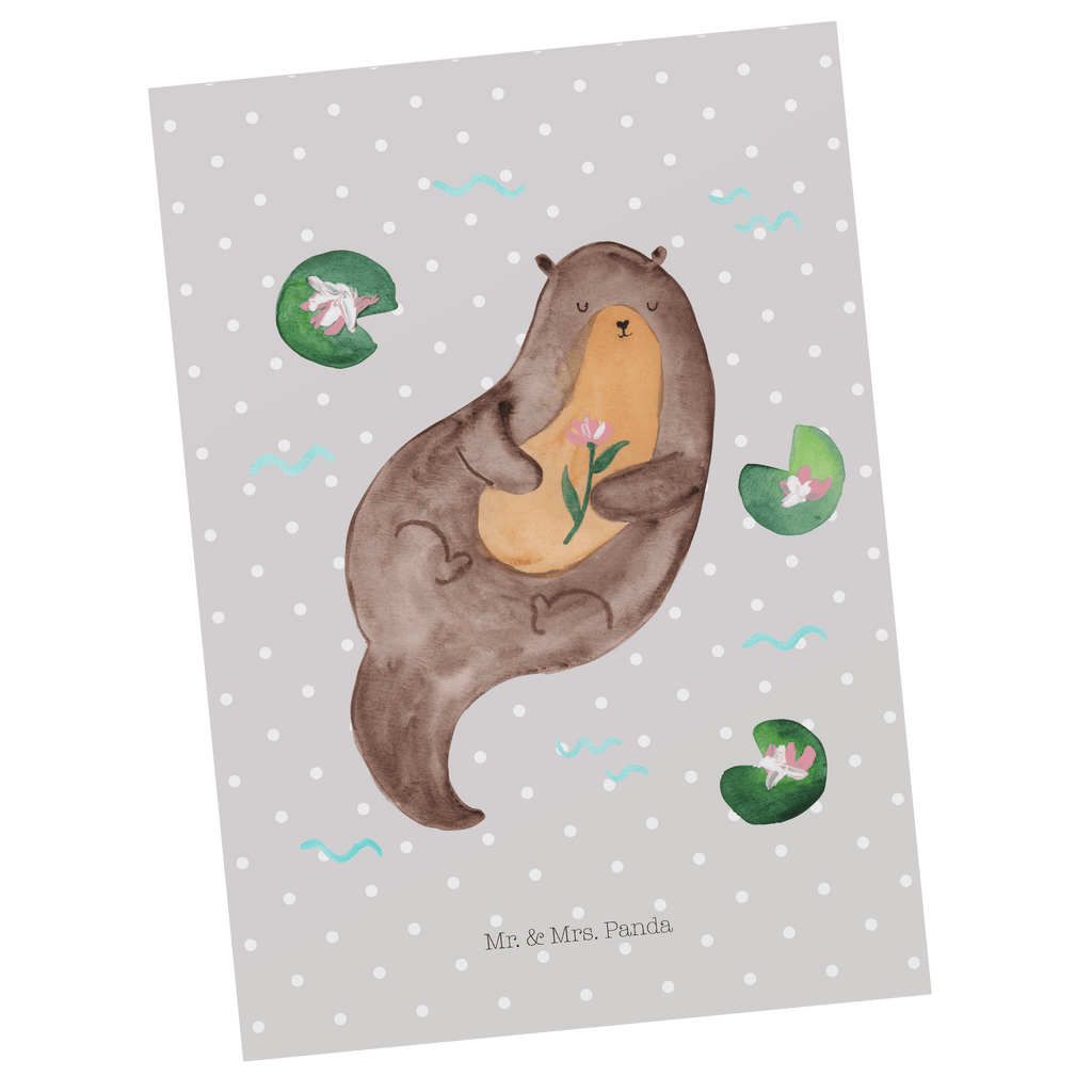 Postkarte Otter mit Seerose Geschenkkarte, Grußkarte, Karte, Einladung, Ansichtskarte, Geburtstagskarte, Einladungskarte, Otter, Fischotter, Seeotter, Otter Seeotter See Otter