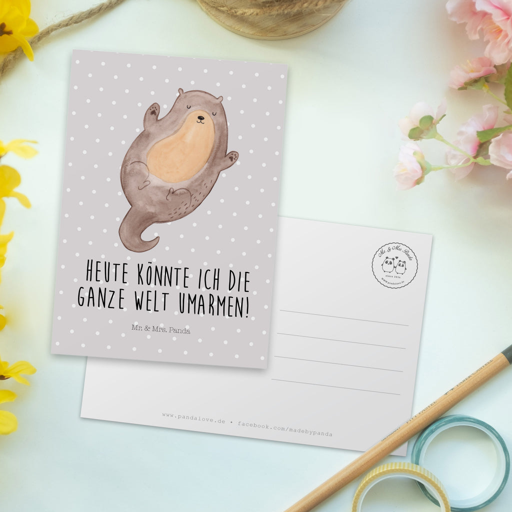 Postkarte Otter Umarmen Geschenkkarte, Grußkarte, Karte, Einladung, Ansichtskarte, Geburtstagskarte, Einladungskarte, Dankeskarte, Otter, Fischotter, Seeotter, Otter Seeotter See Otter