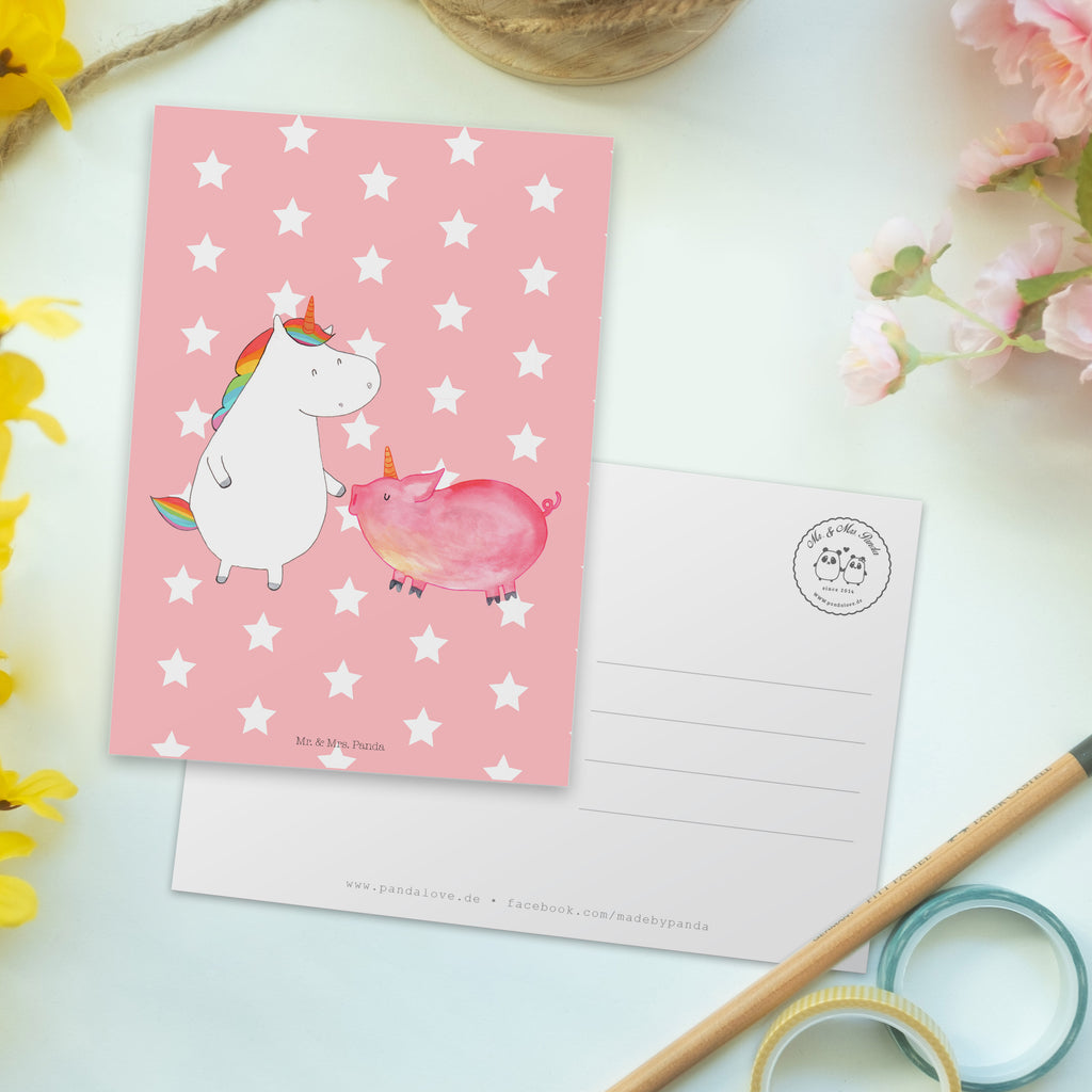 Postkarte Einhorn + Schweinhorn Geschenkkarte, Grußkarte, Karte, Einladung, Ansichtskarte, Geburtstagskarte, Einladungskarte, Einhorn, Einhörner, Einhorn Deko, Pegasus, Unicorn, Freundschaft, Schweinhorn, Schwein, Freundin, Schweinchen