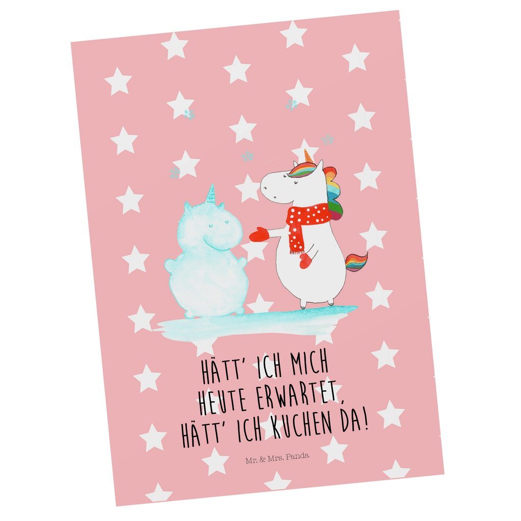 Postkarte Einhorn Schneemann Geschenkkarte, Grußkarte, Karte, Einladung, Ansichtskarte, Geburtstagskarte, Einladungskarte, Einhorn, Einhörner, Einhorn Deko, Pegasus, Unicorn, Schneemann, Winter, Schnee, Kuchen, Weihnachten, kalt, Mütze, Handschuhe, X-Mas