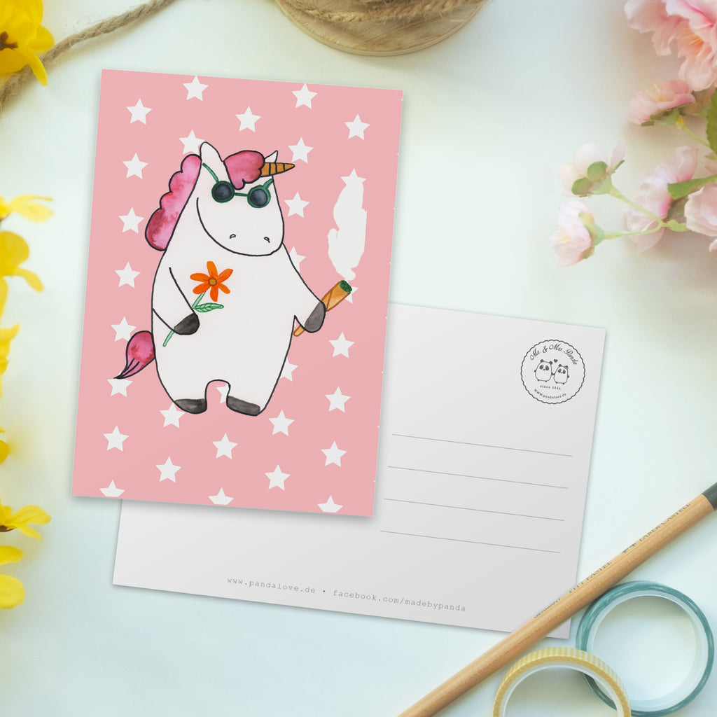 Postkarte Einhorn Woodstock Geschenkkarte, Grußkarte, Karte, Einladung, Ansichtskarte, Geburtstagskarte, Einladungskarte, Einhorn, Einhörner, Einhorn Deko, Pegasus, Unicorn, Kiffen, Joint, Zigarette, Alkohol, Party, Spaß. lustig, witzig, Woodstock