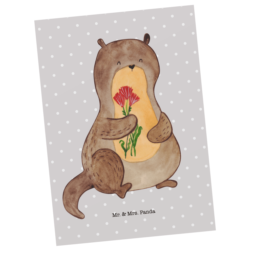 Postkarte Otter Blumenstrauß Geschenkkarte, Grußkarte, Karte, Einladung, Ansichtskarte, Geburtstagskarte, Einladungskarte, Otter, Fischotter, Seeotter, Otter Seeotter See Otter