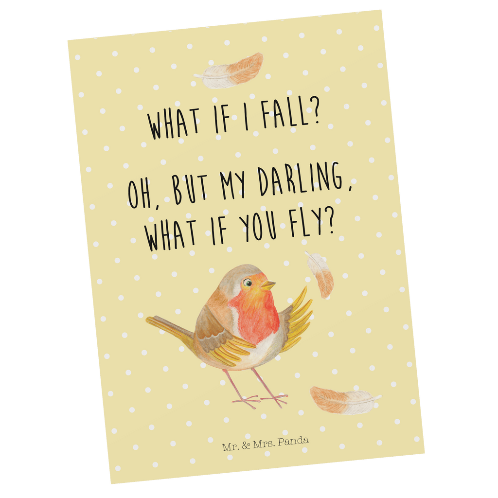 Postkarte Rotkehlchen mit Federn Geschenkkarte, Grußkarte, Karte, Einladung, Ansichtskarte, Geburtstagskarte, Einladungskarte, Dankeskarte, Tiermotive, Gute Laune, lustige Sprüche, Tiere, What if i fall, Rotkehlchen, Spruch Motivation, Spruch Mut, Vogel, Motivation Sprüche, Motivationsbilder, fliegen