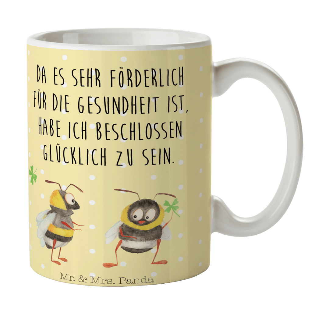 Tasse Hummeln mit Kleeblatt Hummel, Biene, Spruch positiv, Biene Deko, Spruch schön, glücklich sein, glücklich werden, Spruch fröhlich Becher, Kaffeetasse, Kaffeebecher, Tee, Frühstück, Büro  süße Tiermotive, gute Laune, lustige Sprüche, Tiere