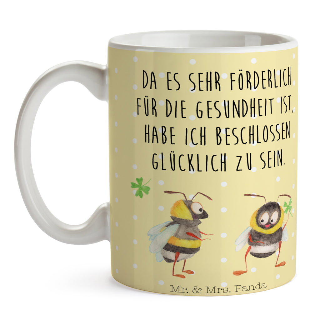 Tasse Hummeln mit Kleeblatt Hummel, Biene, Spruch positiv, Biene Deko, Spruch schön, glücklich sein, glücklich werden, Spruch fröhlich Becher, Kaffeetasse, Kaffeebecher, Tee, Frühstück, Büro  süße Tiermotive, gute Laune, lustige Sprüche, Tiere