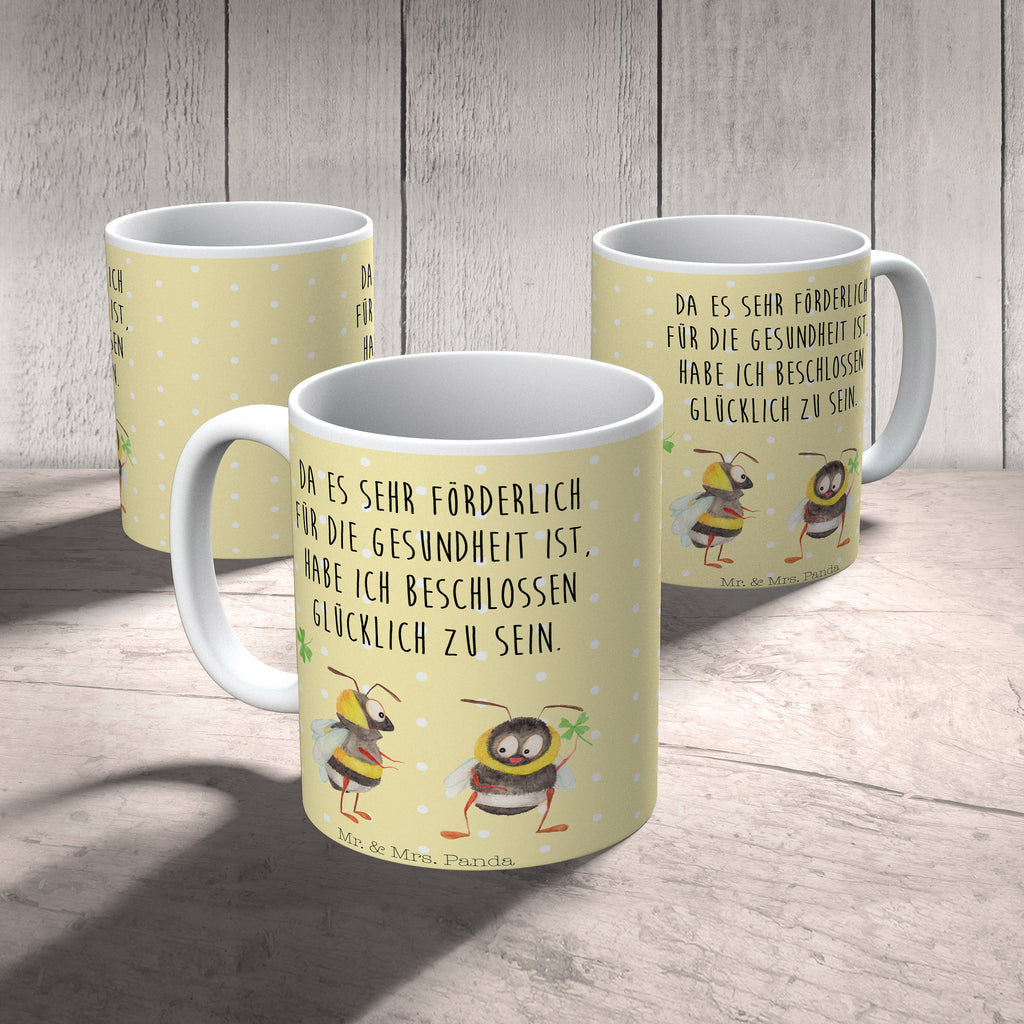 Tasse Hummeln mit Kleeblatt Hummel, Biene, Spruch positiv, Biene Deko, Spruch schön, glücklich sein, glücklich werden, Spruch fröhlich Becher, Kaffeetasse, Kaffeebecher, Tee, Frühstück, Büro  süße Tiermotive, gute Laune, lustige Sprüche, Tiere