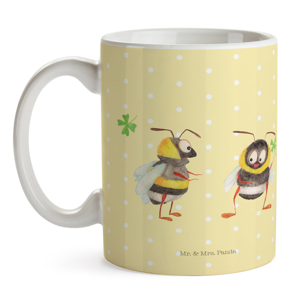 Tasse Hummeln mit Kleeblatt Hummel, Biene, Spruch positiv, Biene Deko, Spruch schön, glücklich sein, glücklich werden, Spruch fröhlich Becher, Kaffeetasse, Kaffeebecher, Tee, Frühstück, Büro  süße Tiermotive, gute Laune, lustige Sprüche, Tiere
