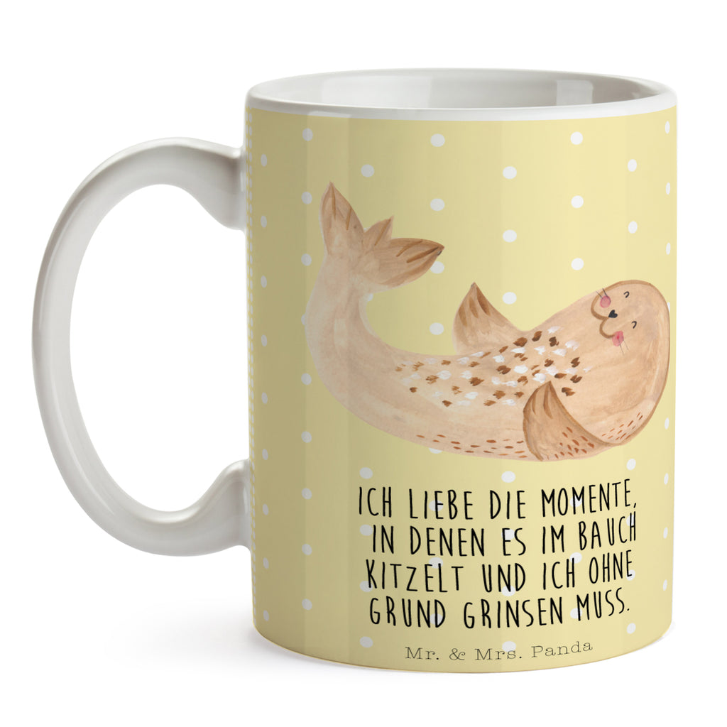 Tasse Robbe liegend Robbe, Robben, Seehund, Strand, Meerestier, Ostsee, Nordsee, Lachen, Freude Becher, Kaffeetasse, Kaffeebecher, Tee, Frühstück, Büro  süße Tiermotive, gute Laune, lustige Sprüche, Tiere