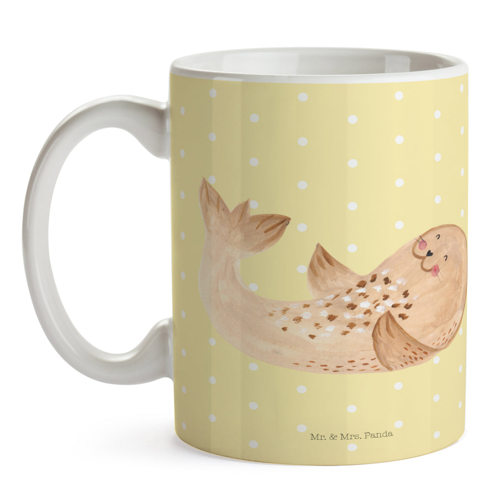 Tasse Robbe liegend Robbe, Robben, Seehund, Strand, Meerestier, Ostsee, Nordsee, Lachen, Freude Becher, Kaffeetasse, Kaffeebecher, Tee, Frühstück, Büro  süße Tiermotive, gute Laune, lustige Sprüche, Tiere