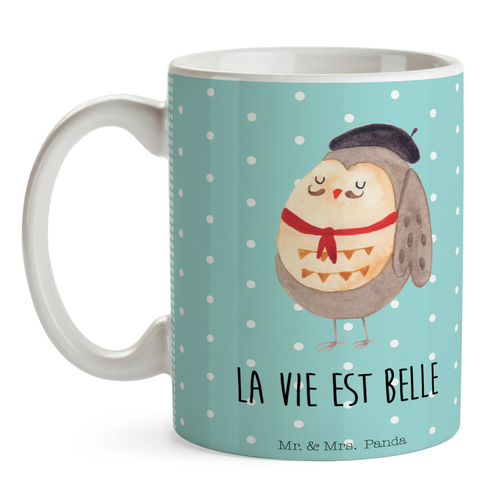 Tasse Eule Französisch Eule, Eulen, Eule Deko, Owl, hibou, La vie est belle, das Leben ist schön, Spruch schön, Spruch Französisch, Frankreich Becher, Kaffeetasse, Kaffeebecher, Tee, Frühstück, Büro  Eule
