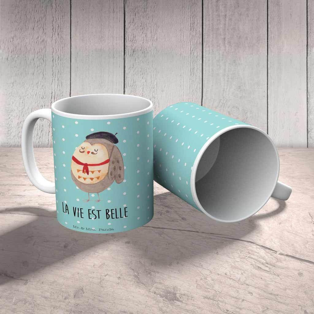 Tasse Eule Französisch Eule, Eulen, Eule Deko, Owl, hibou, La vie est belle, das Leben ist schön, Spruch schön, Spruch Französisch, Frankreich Becher, Kaffeetasse, Kaffeebecher, Tee, Frühstück, Büro  Eule