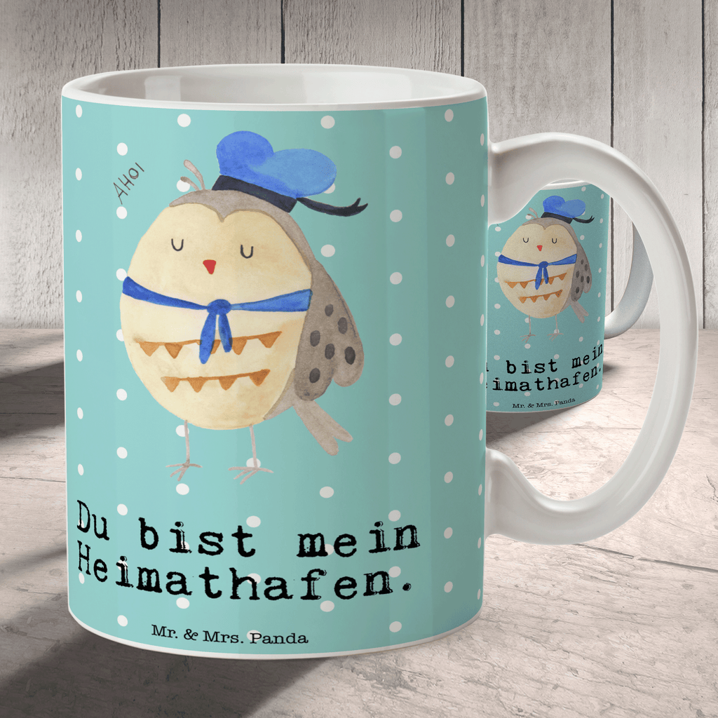 Tasse Eule Matrosen Eule Spruch, Eule Deko, Owl, Wortspiel lustig, Matrose, Freundin, Ehe, Seefahrer, Heimathafen, Hochzeitstag Geschenk   Becher, Kaffeetasse, Kaffeebecher, Tee, Frühstück, Büro  Eule