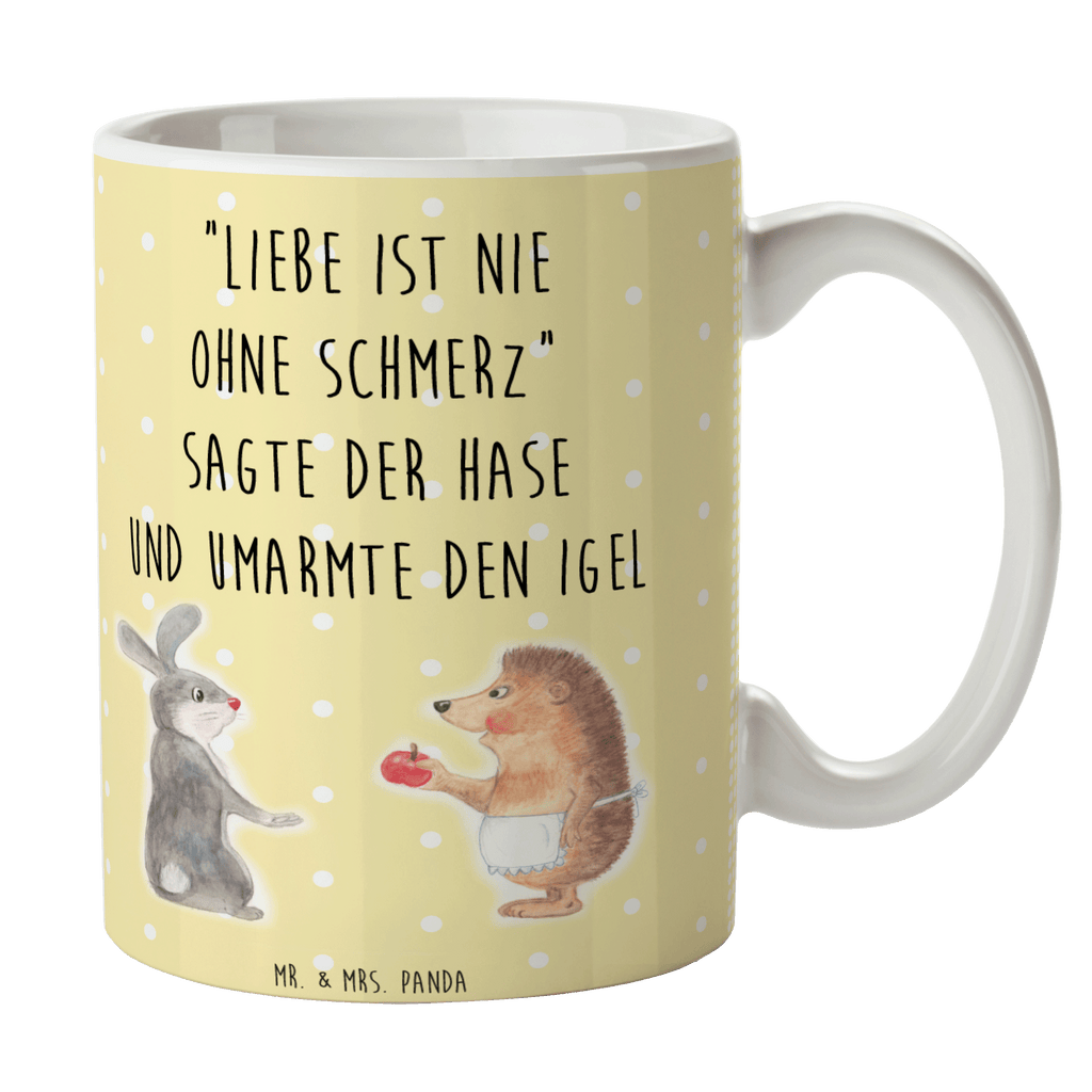 Tasse Liebe ist nie ohne Schmerz Igel und Hase, Igel, Hase, Liebe Spruch, Liebeskummer Geschenk, Herzschmerz, Trösten, Trennungsschmerz, Spruch romantisch Becher, Kaffeetasse, Kaffeebecher, Tee, Frühstück, Büro  süße Tiermotive, gute Laune, lustige Sprüche, Tiere