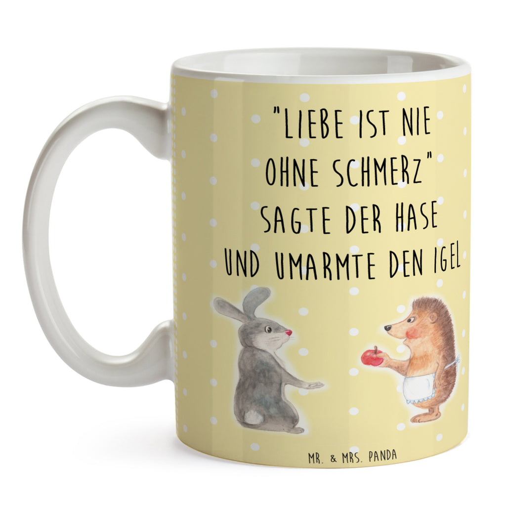 Tasse Liebe ist nie ohne Schmerz Igel und Hase, Igel, Hase, Liebe Spruch, Liebeskummer Geschenk, Herzschmerz, Trösten, Trennungsschmerz, Spruch romantisch Becher, Kaffeetasse, Kaffeebecher, Tee, Frühstück, Büro  süße Tiermotive, gute Laune, lustige Sprüche, Tiere