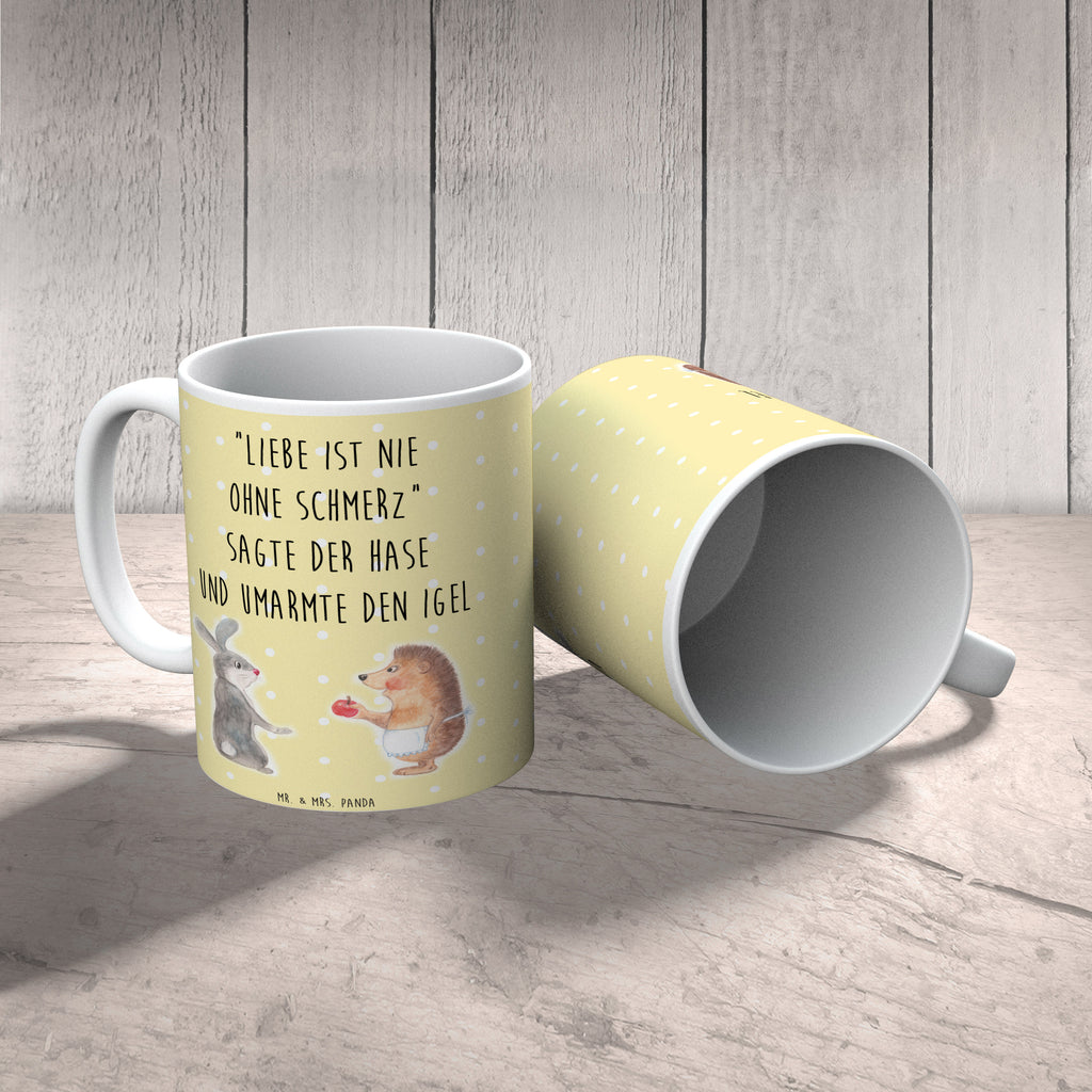 Tasse Liebe ist nie ohne Schmerz Igel und Hase, Igel, Hase, Liebe Spruch, Liebeskummer Geschenk, Herzschmerz, Trösten, Trennungsschmerz, Spruch romantisch Becher, Kaffeetasse, Kaffeebecher, Tee, Frühstück, Büro  süße Tiermotive, gute Laune, lustige Sprüche, Tiere