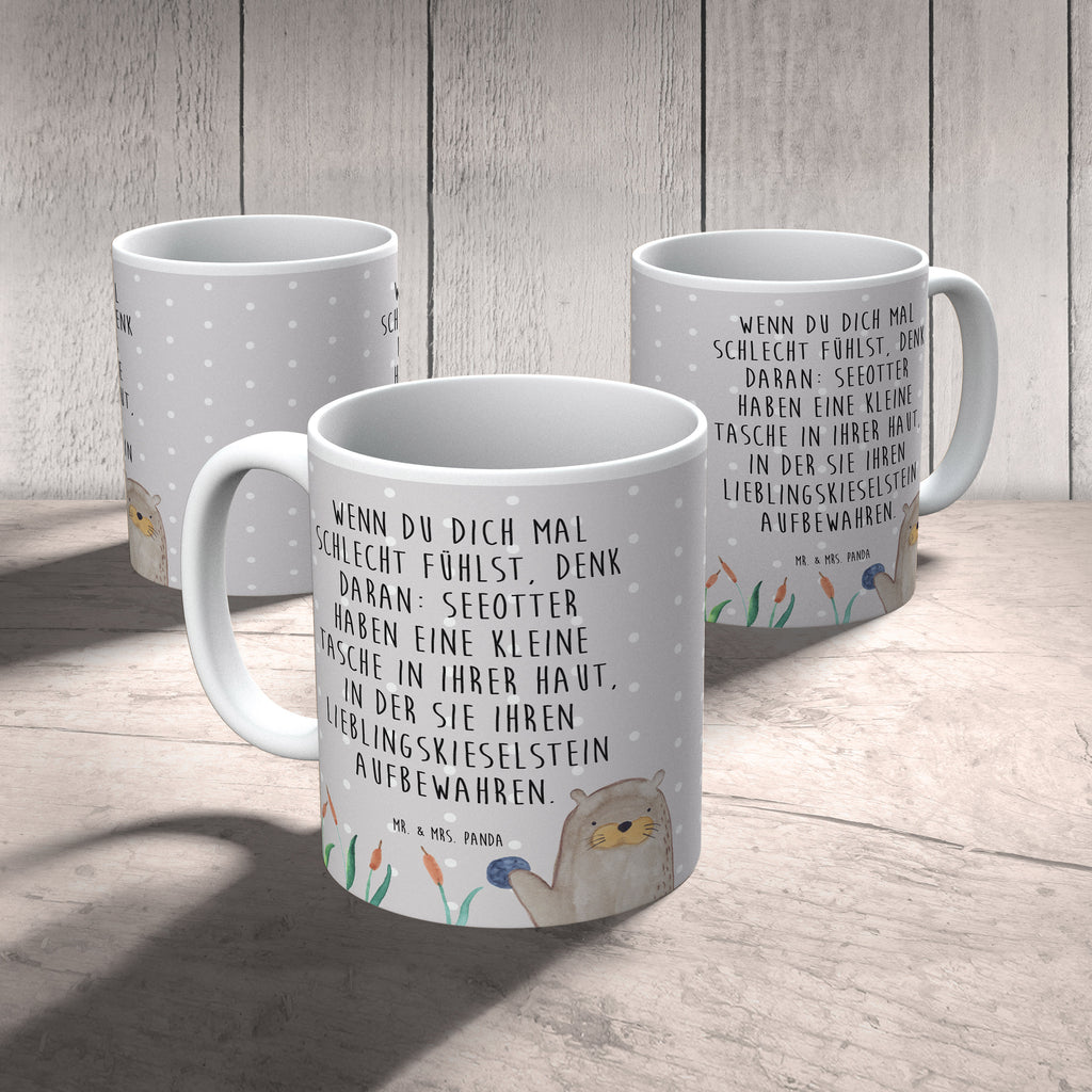 Tasse Otter mit Stein Otter Seeotter See Otter Becher, Kaffeetasse, Kaffeebecher, Tee, Frühstück, Büro  Otter,  Fischotter,  Seeotter