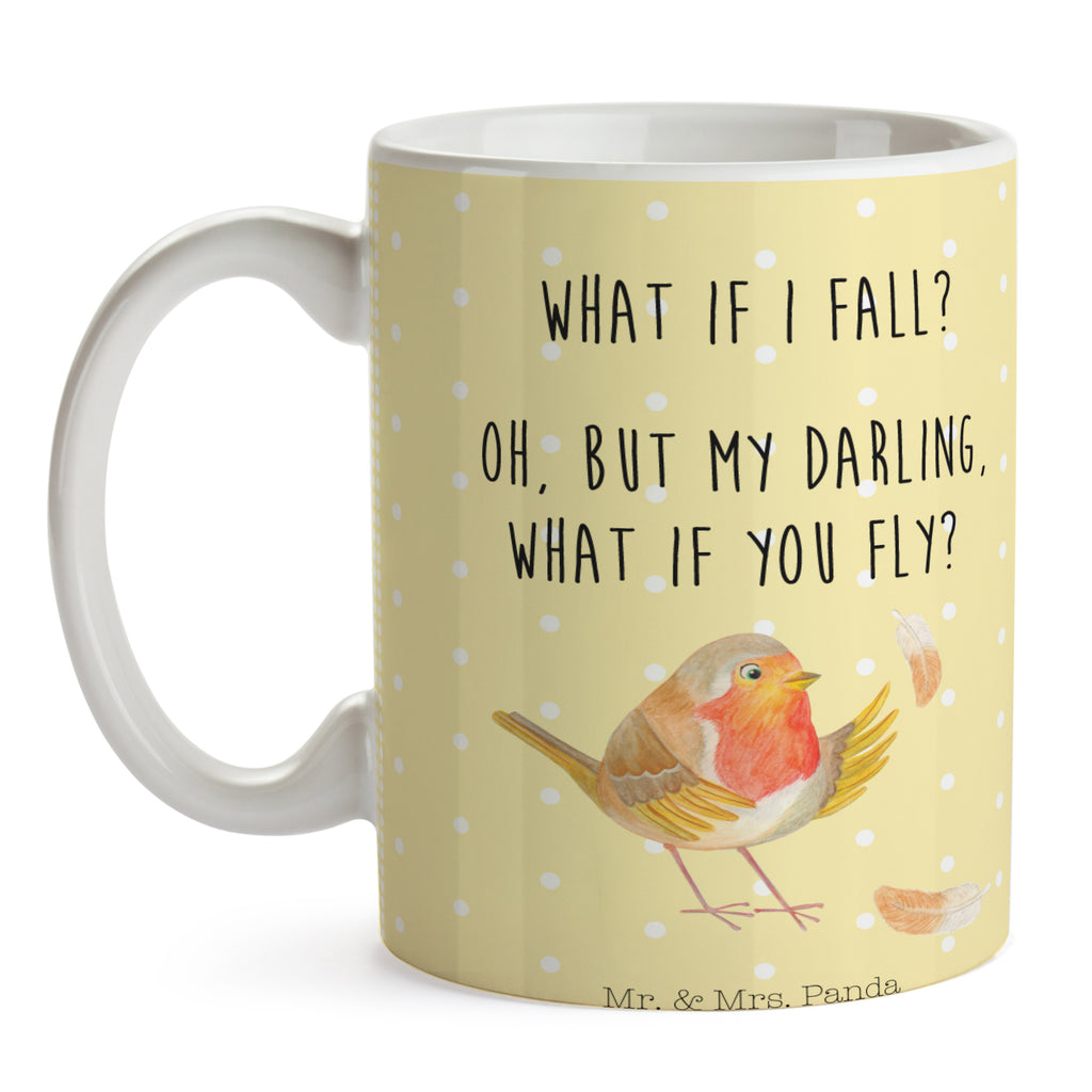 Tasse Rotkehlchen mit Federn What if i fall, Rotkehlchen, Spruch Motivation, Spruch Mut, Vogel, Motivation Sprüche, Motivationsbilder, fliegen  Becher, Kaffeetasse, Kaffeebecher, Tee, Frühstück, Büro  süße Tiermotive, gute Laune, lustige Sprüche, Tiere