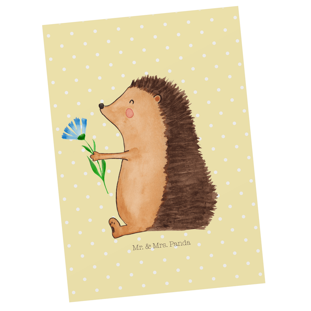 Postkarte Igel mit Blume Geschenkkarte, Grußkarte, Karte, Einladung, Ansichtskarte, Geburtstagskarte, Einladungskarte, Dankeskarte, Tiermotive, Gute Laune, lustige Sprüche, Tiere, Igel, Gute Besserung, Genesungswünsche, Krankheit, Krankenhaus, krank, Besuch
