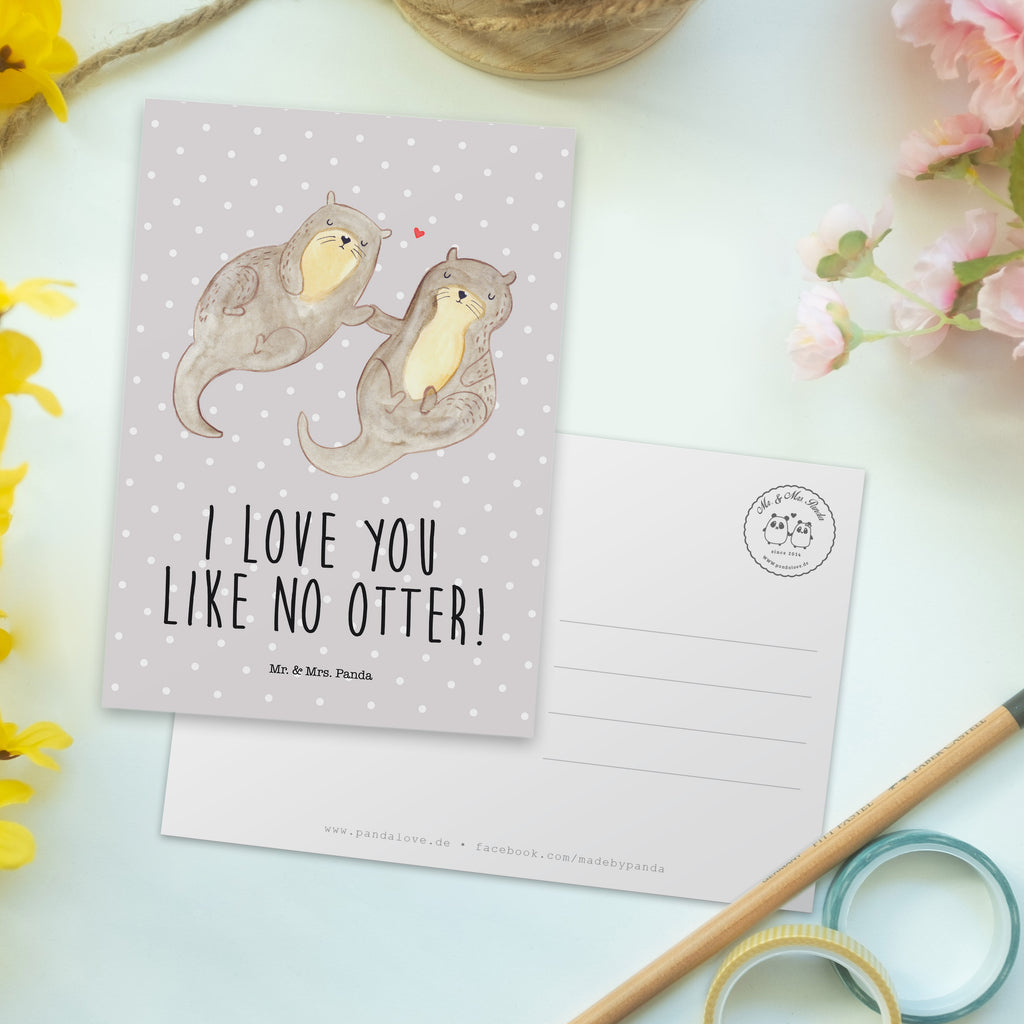 Postkarte Otter händchenhaltend Geschenkkarte, Grußkarte, Karte, Einladung, Ansichtskarte, Geburtstagskarte, Einladungskarte, Dankeskarte, Otter, Fischotter, Seeotter, Otter Seeotter See Otter