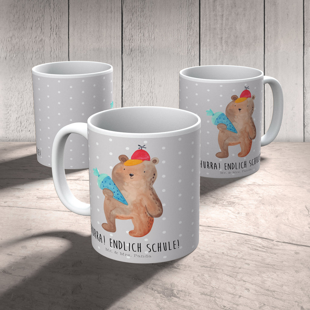 Tasse Bär mit Schultüte Bär Motiv, Schultüte, Erster Schultag Geschenk, Einschulung Geschenk, Schule Geschenk, Grundschule, Schulanfang, Schulbeginn,  Becher, Kaffeetasse, Kaffeebecher, Tee, Frühstück, Büro  Bär, Teddy, Teddybär