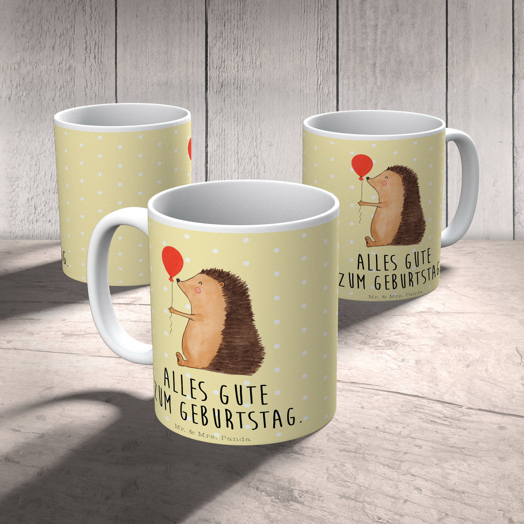 Tasse Igel mit Luftballon Igel, Geburtstag, Herzlichen Glückwunsch, Glückwunsch, Geburtstagskind, Ballon, Happy Birthday Becher, Kaffeetasse, Kaffeebecher, Tee, Frühstück, Büro  süße Tiermotive, gute Laune, lustige Sprüche, Tiere