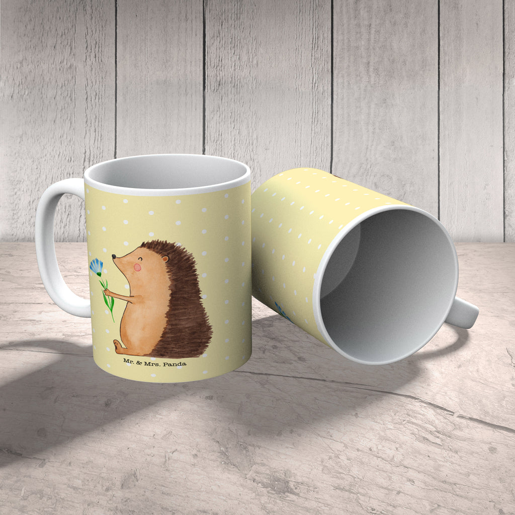 Tasse Igel mit Blume Igel, Gute Besserung, Genesungswünsche, Krankheit, Krankenhaus, krank, Besuch Becher, Kaffeetasse, Kaffeebecher, Tee, Frühstück, Büro  süße Tiermotive, gute Laune, lustige Sprüche, Tiere