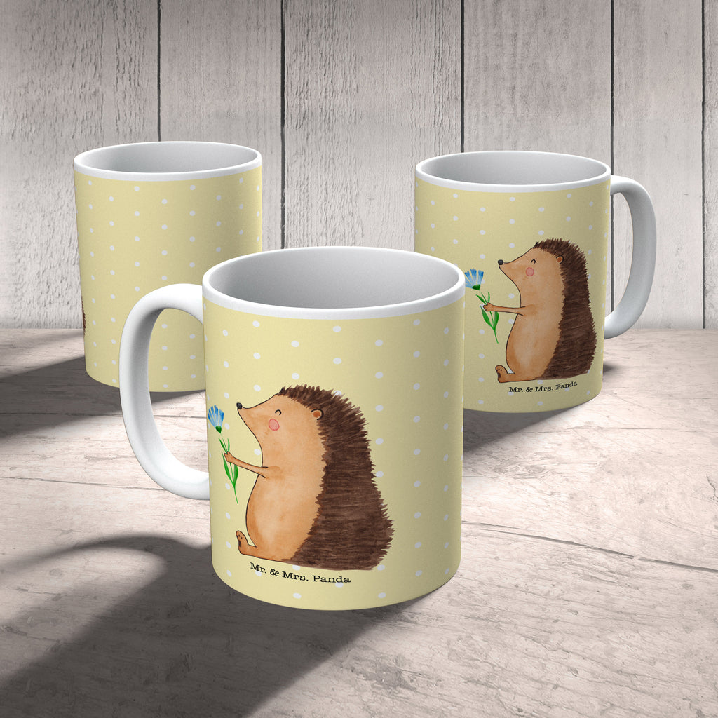 Tasse Igel mit Blume Igel, Gute Besserung, Genesungswünsche, Krankheit, Krankenhaus, krank, Besuch Becher, Kaffeetasse, Kaffeebecher, Tee, Frühstück, Büro  süße Tiermotive, gute Laune, lustige Sprüche, Tiere