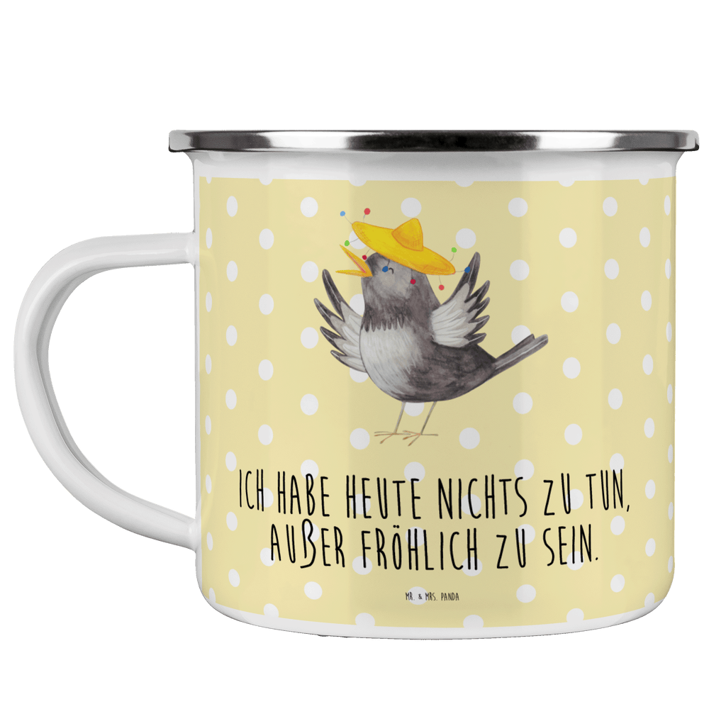 Camping Emaille Tasse Rabe mit Sombrero Campingtasse, Trinkbecher, Metalltasse, Outdoor Tasse, Emaille Trinkbecher, Blechtasse Outdoor, Emaille Campingbecher, Edelstahl Trinkbecher, Metalltasse für Camping, Kaffee Blechtasse, Camping Tasse Metall, Tiermotive, Gute Laune, lustige Sprüche, Tiere, Rabe, Vogel, Vögel, Spruch positiv, fröhlich sein, glücklich sein, Glück Spruch, froh, Elster, Motivation