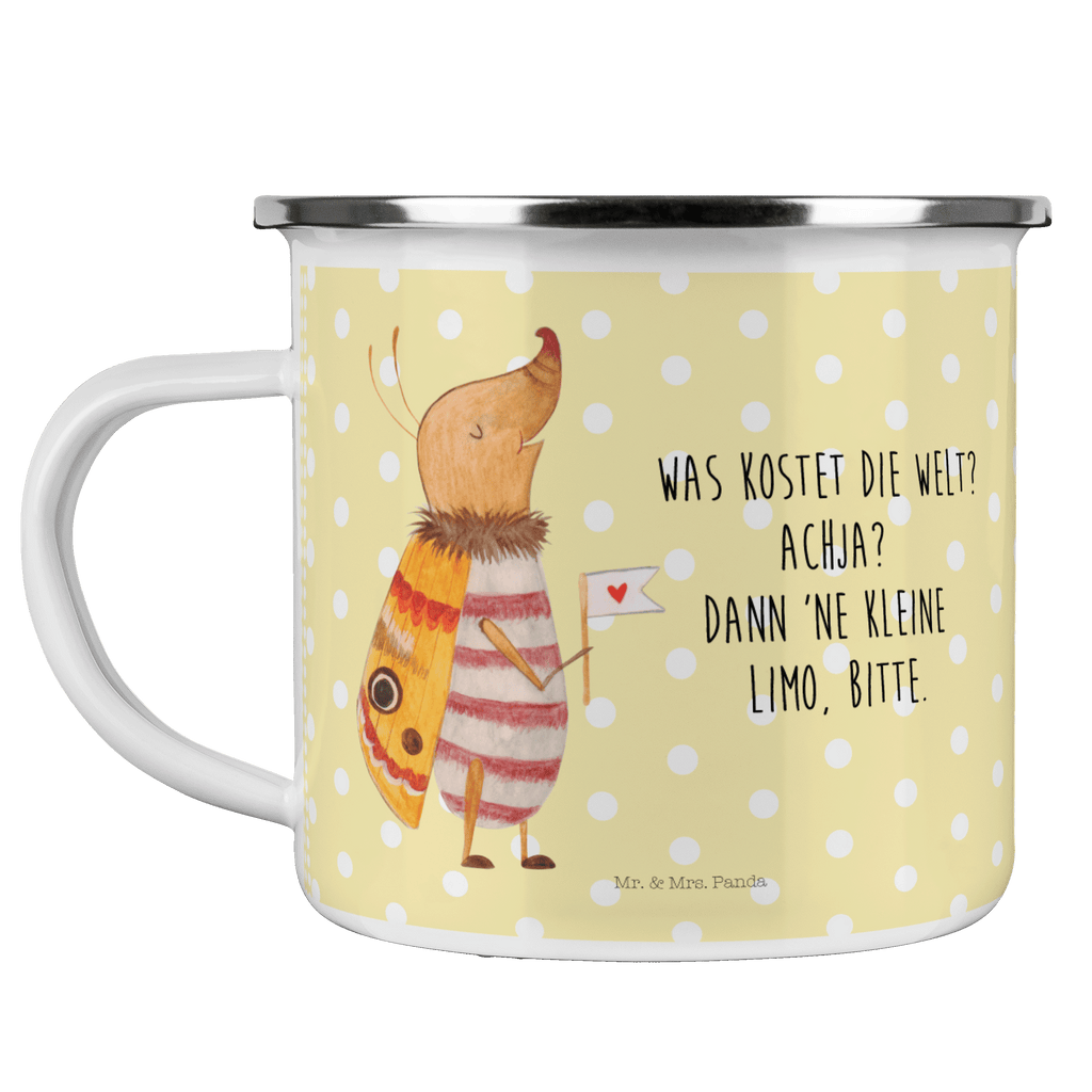 Camping Emaille Tasse Nachtfalter mit Fähnchen Campingtasse, Trinkbecher, Metalltasse, Outdoor Tasse, Emaille Trinkbecher, Blechtasse Outdoor, Emaille Campingbecher, Edelstahl Trinkbecher, Metalltasse für Camping, Kaffee Blechtasse, Camping Tasse Metall, Tiermotive, Gute Laune, lustige Sprüche, Tiere, Nachtfalter, Käfer, Spruch lustig, Spruch witzig, süß, niedlich, Küche Deko, Was kostet die Welt