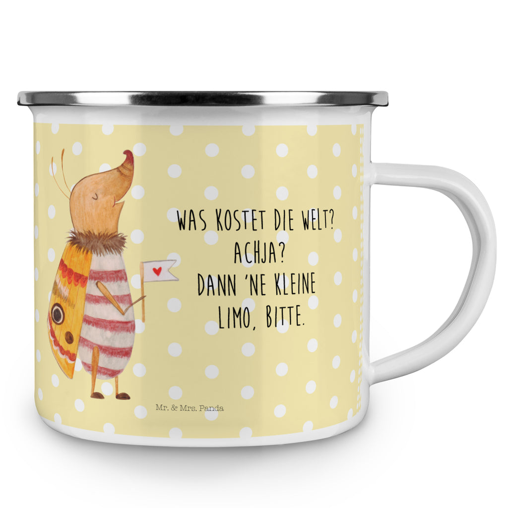 Camping Emaille Tasse Nachtfalter mit Fähnchen Campingtasse, Trinkbecher, Metalltasse, Outdoor Tasse, Emaille Trinkbecher, Blechtasse Outdoor, Emaille Campingbecher, Edelstahl Trinkbecher, Metalltasse für Camping, Kaffee Blechtasse, Camping Tasse Metall, Tiermotive, Gute Laune, lustige Sprüche, Tiere, Nachtfalter, Käfer, Spruch lustig, Spruch witzig, süß, niedlich, Küche Deko, Was kostet die Welt