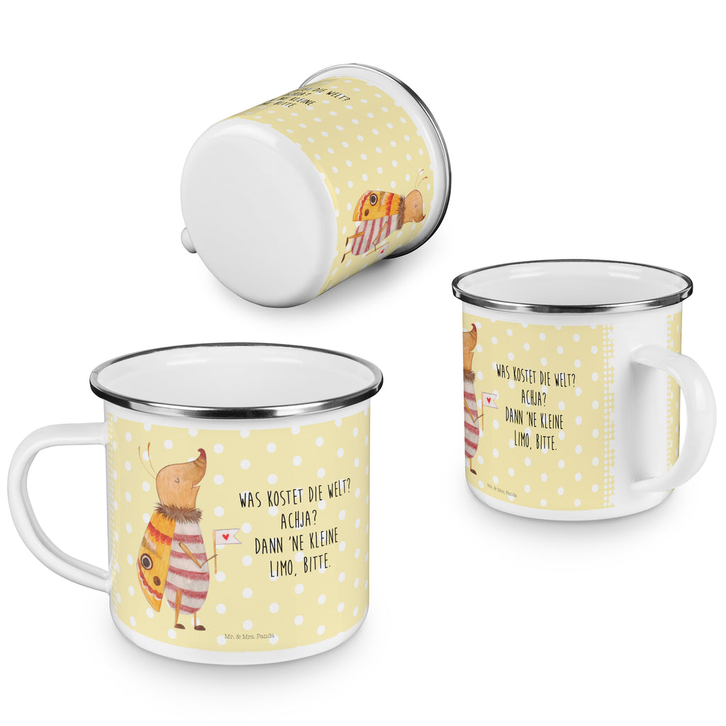 Camping Emaille Tasse Nachtfalter mit Fähnchen Campingtasse, Trinkbecher, Metalltasse, Outdoor Tasse, Emaille Trinkbecher, Blechtasse Outdoor, Emaille Campingbecher, Edelstahl Trinkbecher, Metalltasse für Camping, Kaffee Blechtasse, Camping Tasse Metall, Tiermotive, Gute Laune, lustige Sprüche, Tiere, Nachtfalter, Käfer, Spruch lustig, Spruch witzig, süß, niedlich, Küche Deko, Was kostet die Welt