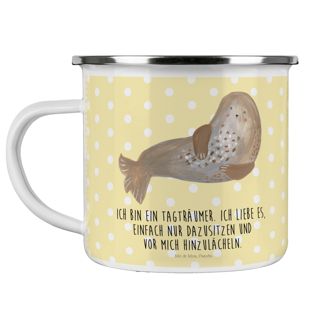 Camping Emaille Tasse Robbe lachend Campingtasse, Trinkbecher, Metalltasse, Outdoor Tasse, Emaille Trinkbecher, Blechtasse Outdoor, Emaille Campingbecher, Edelstahl Trinkbecher, Metalltasse für Camping, Kaffee Blechtasse, Camping Tasse Metall, Tiermotive, Gute Laune, lustige Sprüche, Tiere, Robbe, Robben, Seehund, Strand, Meerestier, Ostsee, Nordsee