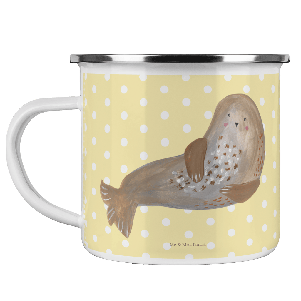 Camping Emaille Tasse Robbe lachend Campingtasse, Trinkbecher, Metalltasse, Outdoor Tasse, Emaille Trinkbecher, Blechtasse Outdoor, Emaille Campingbecher, Edelstahl Trinkbecher, Metalltasse für Camping, Kaffee Blechtasse, Camping Tasse Metall, Tiermotive, Gute Laune, lustige Sprüche, Tiere, Robbe, Robben, Seehund, Strand, Meerestier, Ostsee, Nordsee