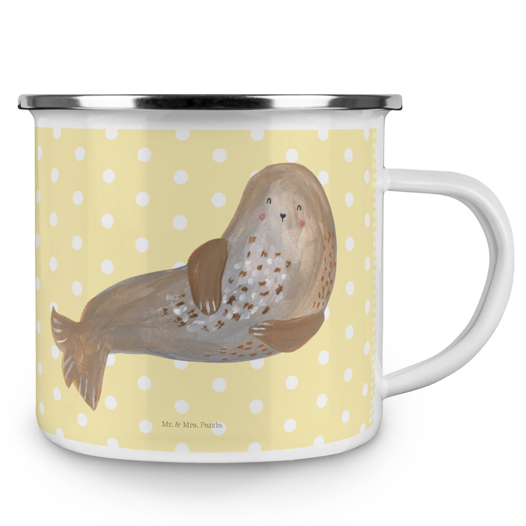 Camping Emaille Tasse Robbe lachend Campingtasse, Trinkbecher, Metalltasse, Outdoor Tasse, Emaille Trinkbecher, Blechtasse Outdoor, Emaille Campingbecher, Edelstahl Trinkbecher, Metalltasse für Camping, Kaffee Blechtasse, Camping Tasse Metall, Tiermotive, Gute Laune, lustige Sprüche, Tiere, Robbe, Robben, Seehund, Strand, Meerestier, Ostsee, Nordsee