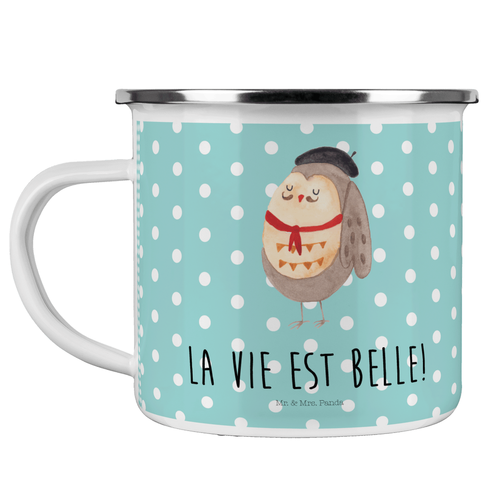 Camping Emaille Tasse Eule Französisch Campingtasse, Trinkbecher, Metalltasse, Outdoor Tasse, Emaille Trinkbecher, Blechtasse Outdoor, Emaille Campingbecher, Edelstahl Trinkbecher, Metalltasse für Camping, Kaffee Blechtasse, Camping Tasse Metall, Eule, Eulen, Eule Deko, Owl, hibou, La vie est belle, das Leben ist schön, Spruch schön, Spruch Französisch, Frankreich