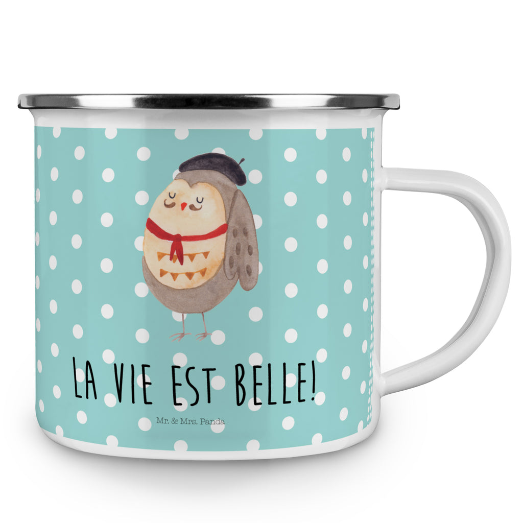 Camping Emaille Tasse Eule Französisch Campingtasse, Trinkbecher, Metalltasse, Outdoor Tasse, Emaille Trinkbecher, Blechtasse Outdoor, Emaille Campingbecher, Edelstahl Trinkbecher, Metalltasse für Camping, Kaffee Blechtasse, Camping Tasse Metall, Eule, Eulen, Eule Deko, Owl, hibou, La vie est belle, das Leben ist schön, Spruch schön, Spruch Französisch, Frankreich