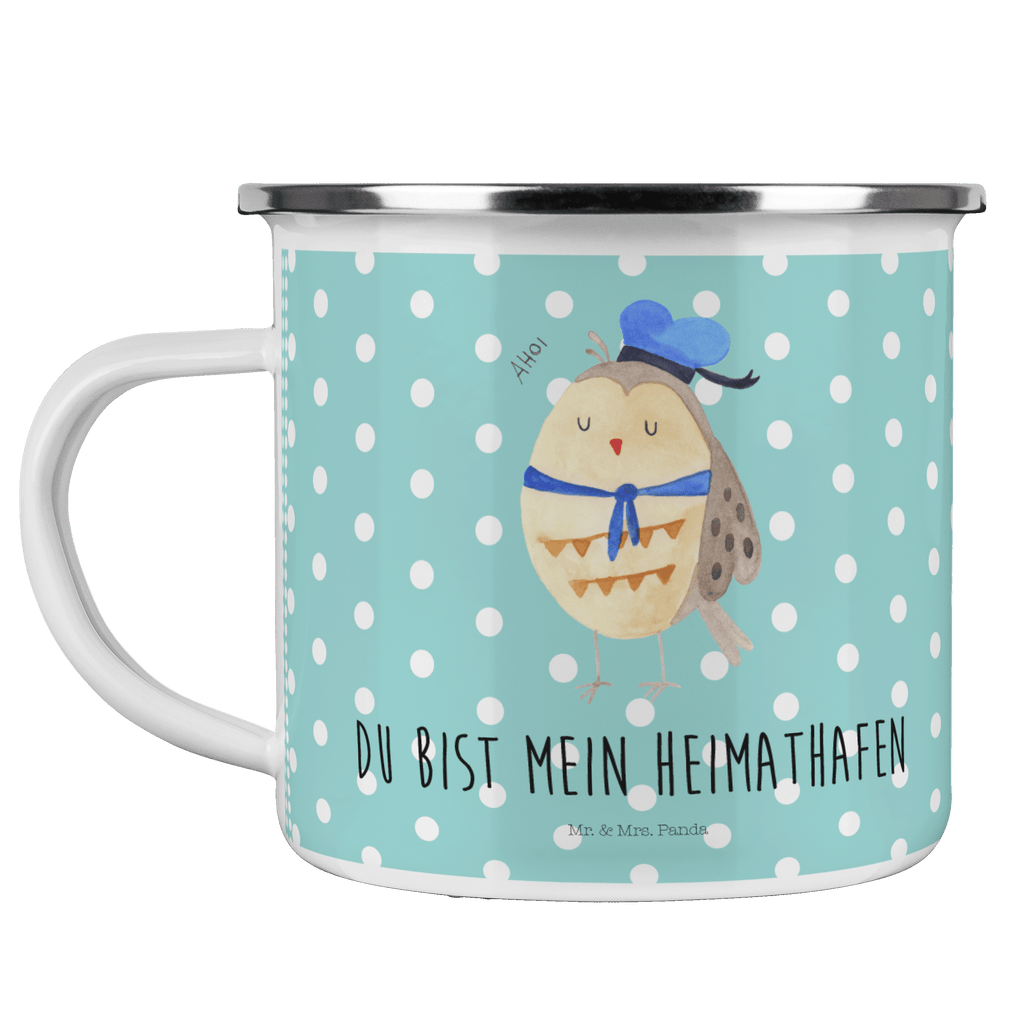 Camping Emaille Tasse Eule Matrosen Campingtasse, Trinkbecher, Metalltasse, Outdoor Tasse, Emaille Trinkbecher, Blechtasse Outdoor, Emaille Campingbecher, Edelstahl Trinkbecher, Metalltasse für Camping, Kaffee Blechtasse, Camping Tasse Metall, Eule, Eule Spruch, Eule Deko, Owl, Wortspiel lustig, Matrose, Freundin, Ehe, Seefahrer, Heimathafen, Hochzeitstag Geschenk