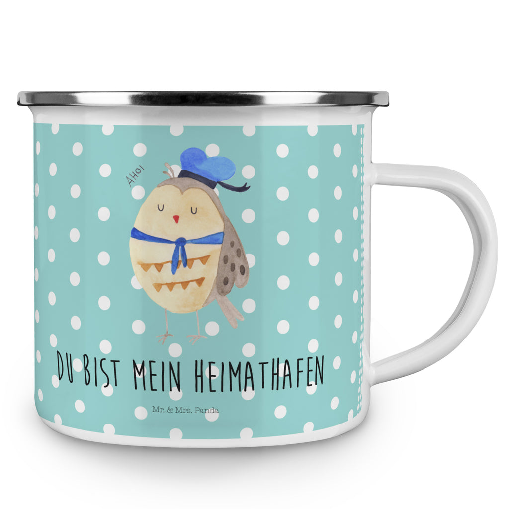Camping Emaille Tasse Eule Matrosen Campingtasse, Trinkbecher, Metalltasse, Outdoor Tasse, Emaille Trinkbecher, Blechtasse Outdoor, Emaille Campingbecher, Edelstahl Trinkbecher, Metalltasse für Camping, Kaffee Blechtasse, Camping Tasse Metall, Eule, Eule Spruch, Eule Deko, Owl, Wortspiel lustig, Matrose, Freundin, Ehe, Seefahrer, Heimathafen, Hochzeitstag Geschenk