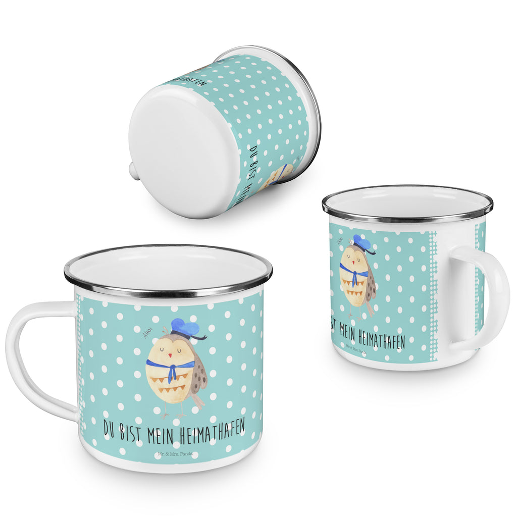 Camping Emaille Tasse Eule Matrosen Campingtasse, Trinkbecher, Metalltasse, Outdoor Tasse, Emaille Trinkbecher, Blechtasse Outdoor, Emaille Campingbecher, Edelstahl Trinkbecher, Metalltasse für Camping, Kaffee Blechtasse, Camping Tasse Metall, Eule, Eule Spruch, Eule Deko, Owl, Wortspiel lustig, Matrose, Freundin, Ehe, Seefahrer, Heimathafen, Hochzeitstag Geschenk