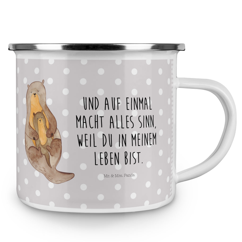 Camping Emaille Tasse Otter mit Kind Campingtasse, Trinkbecher, Metalltasse, Outdoor Tasse, Emaille Trinkbecher, Blechtasse Outdoor, Emaille Campingbecher, Edelstahl Trinkbecher, Metalltasse für Camping, Kaffee Blechtasse, Camping Tasse Metall, Otter, Fischotter, Seeotter, Otter Seeotter See Otter