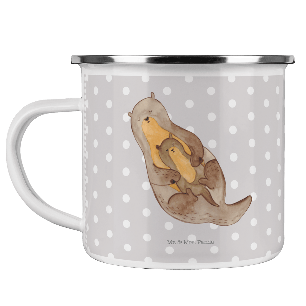 Camping Emaille Tasse Otter mit Kind Campingtasse, Trinkbecher, Metalltasse, Outdoor Tasse, Emaille Trinkbecher, Blechtasse Outdoor, Emaille Campingbecher, Edelstahl Trinkbecher, Metalltasse für Camping, Kaffee Blechtasse, Camping Tasse Metall, Otter, Fischotter, Seeotter, Otter Seeotter See Otter