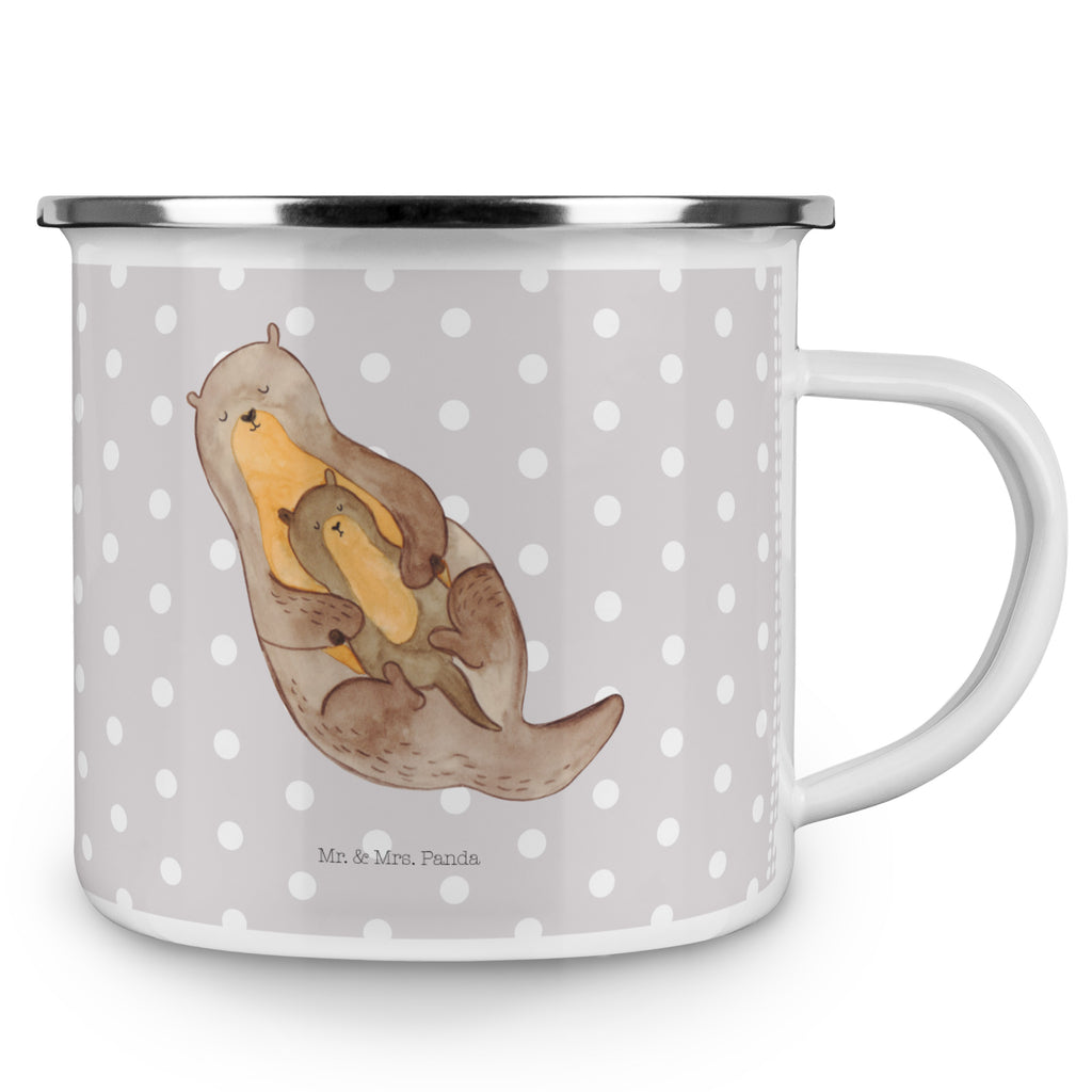 Camping Emaille Tasse Otter mit Kind Campingtasse, Trinkbecher, Metalltasse, Outdoor Tasse, Emaille Trinkbecher, Blechtasse Outdoor, Emaille Campingbecher, Edelstahl Trinkbecher, Metalltasse für Camping, Kaffee Blechtasse, Camping Tasse Metall, Otter, Fischotter, Seeotter, Otter Seeotter See Otter