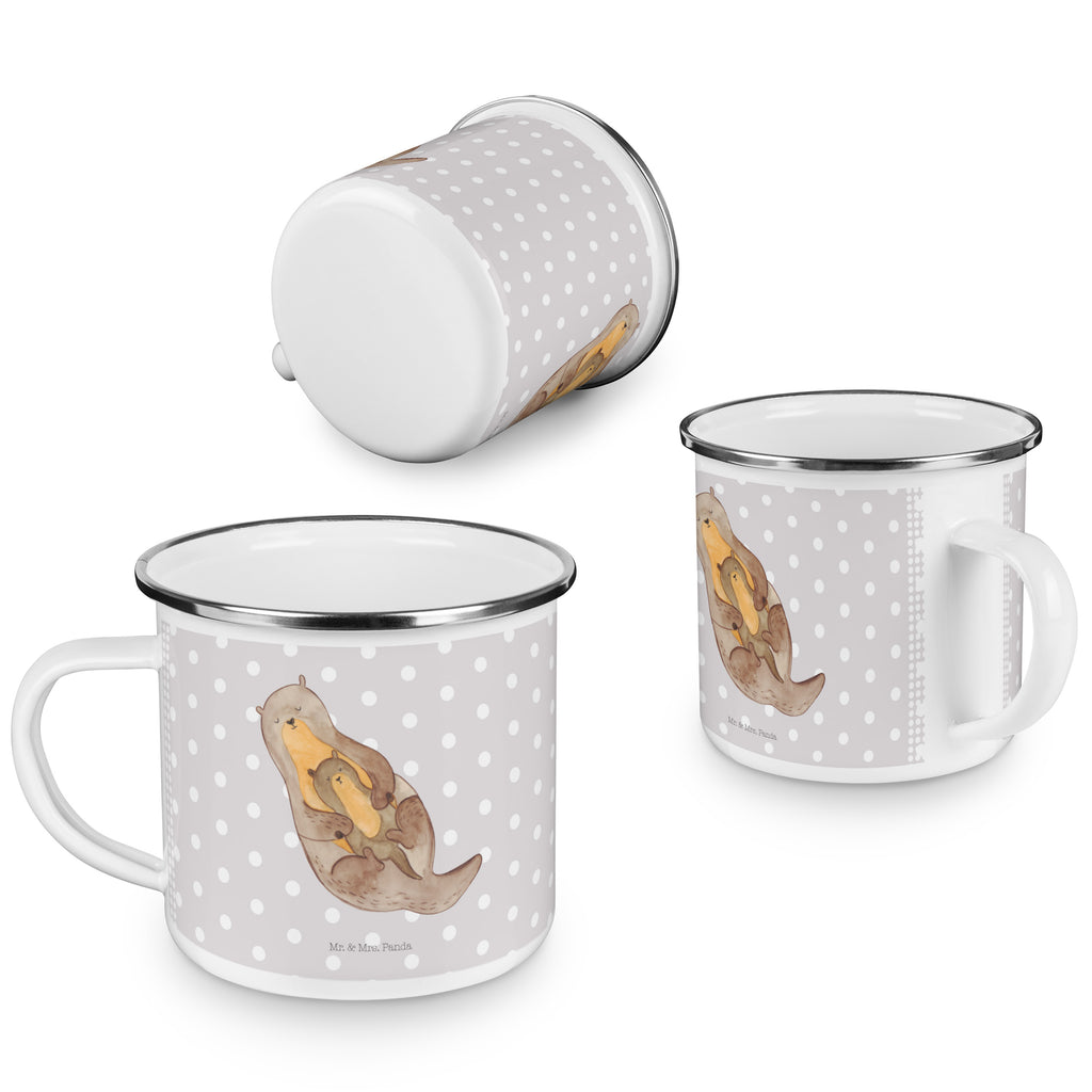 Camping Emaille Tasse Otter mit Kind Campingtasse, Trinkbecher, Metalltasse, Outdoor Tasse, Emaille Trinkbecher, Blechtasse Outdoor, Emaille Campingbecher, Edelstahl Trinkbecher, Metalltasse für Camping, Kaffee Blechtasse, Camping Tasse Metall, Otter, Fischotter, Seeotter, Otter Seeotter See Otter