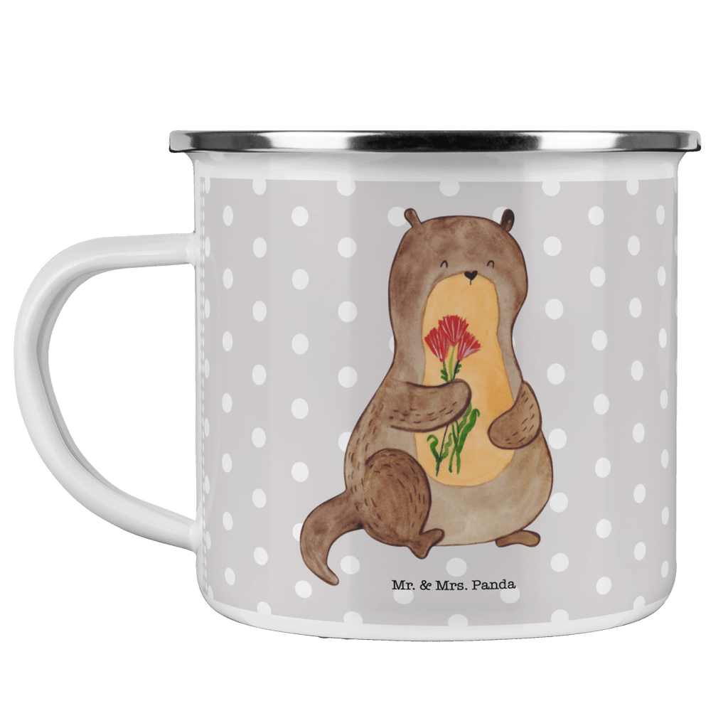 Camping Emaille Tasse Otter Blumenstrauß Campingtasse, Trinkbecher, Metalltasse, Outdoor Tasse, Emaille Trinkbecher, Blechtasse Outdoor, Emaille Campingbecher, Edelstahl Trinkbecher, Metalltasse für Camping, Kaffee Blechtasse, Camping Tasse Metall, Otter, Fischotter, Seeotter, Otter Seeotter See Otter