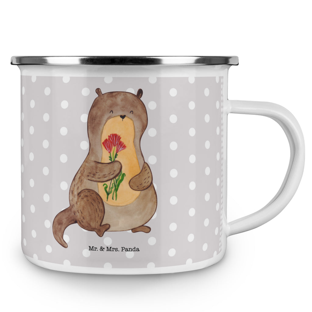Camping Emaille Tasse Otter Blumenstrauß Campingtasse, Trinkbecher, Metalltasse, Outdoor Tasse, Emaille Trinkbecher, Blechtasse Outdoor, Emaille Campingbecher, Edelstahl Trinkbecher, Metalltasse für Camping, Kaffee Blechtasse, Camping Tasse Metall, Otter, Fischotter, Seeotter, Otter Seeotter See Otter