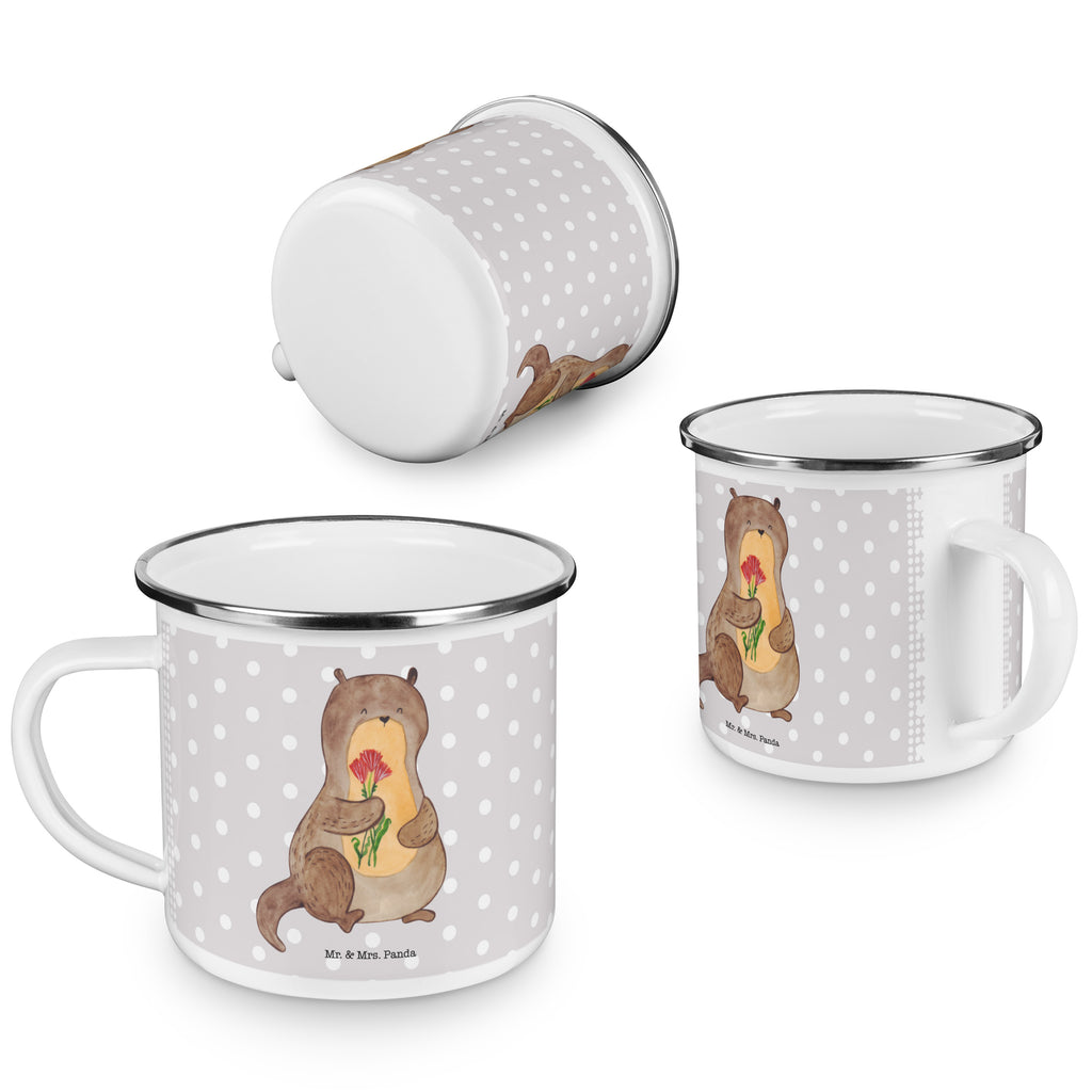 Camping Emaille Tasse Otter Blumenstrauß Campingtasse, Trinkbecher, Metalltasse, Outdoor Tasse, Emaille Trinkbecher, Blechtasse Outdoor, Emaille Campingbecher, Edelstahl Trinkbecher, Metalltasse für Camping, Kaffee Blechtasse, Camping Tasse Metall, Otter, Fischotter, Seeotter, Otter Seeotter See Otter