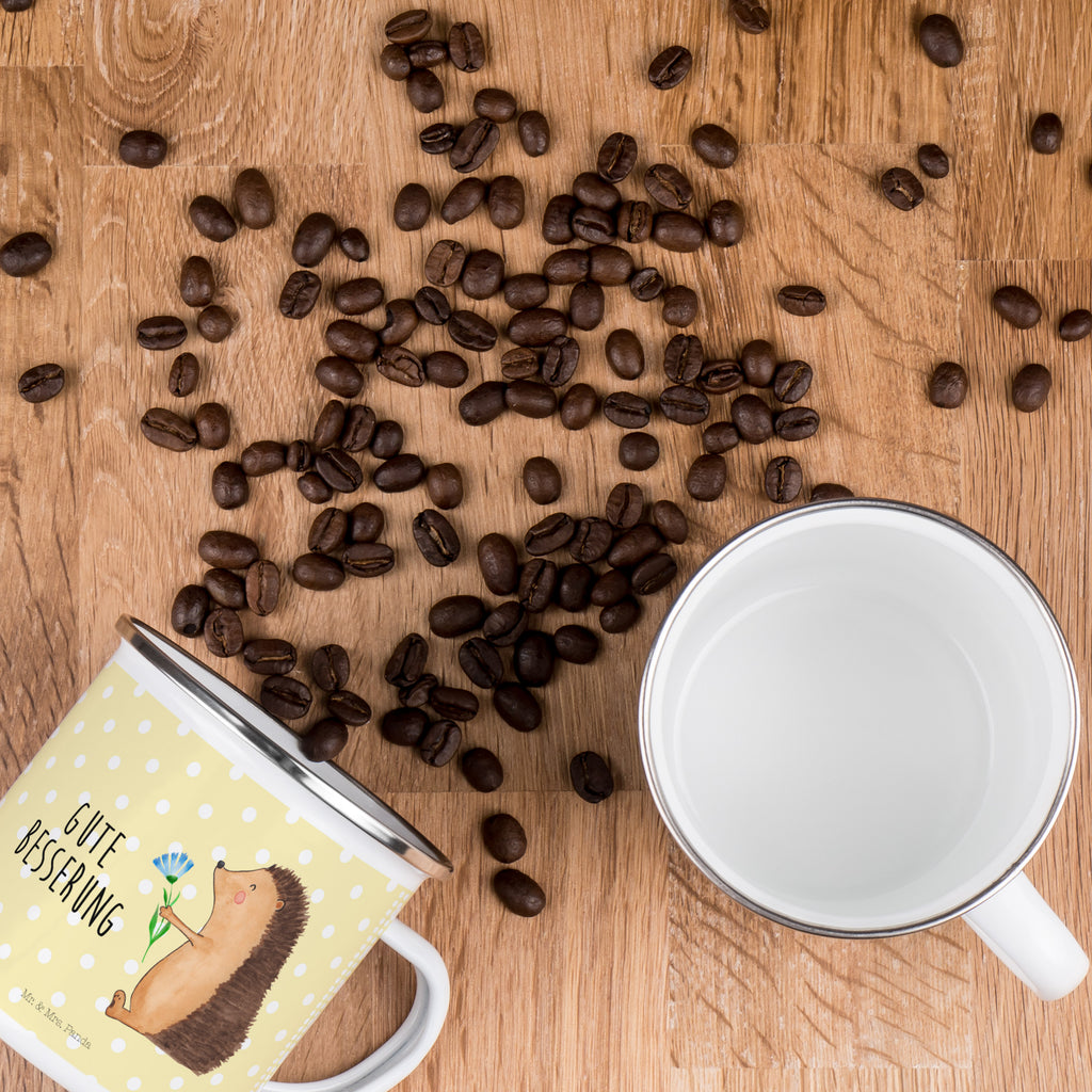 Camping Emaille Tasse Igel mit Blume Campingtasse, Trinkbecher, Metalltasse, Outdoor Tasse, Emaille Trinkbecher, Blechtasse Outdoor, Emaille Campingbecher, Edelstahl Trinkbecher, Metalltasse für Camping, Kaffee Blechtasse, Camping Tasse Metall, Tiermotive, Gute Laune, lustige Sprüche, Tiere, Igel, Gute Besserung, Genesungswünsche, Krankheit, Krankenhaus, krank, Besuch