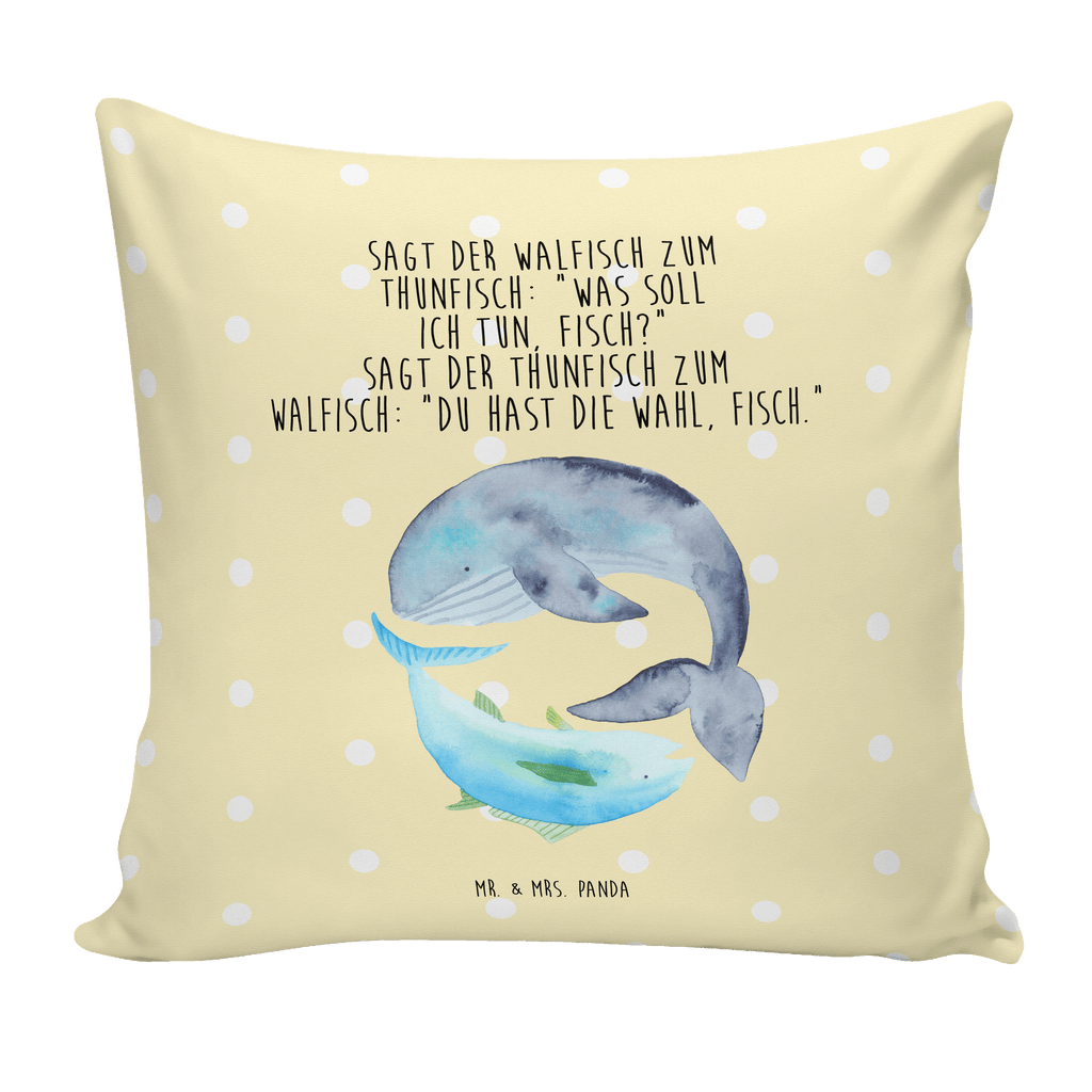 40x40 Kissen Walfisch & Thunfisch Kissenhülle, Kopfkissen, Sofakissen, Dekokissen, Motivkissen, Tiermotive, Gute Laune, lustige Sprüche, Tiere, Wal, Wahl, Tunfisch, Wortwitz lustig, Spruch lustig, Flachwitz, Witz, Spruch des Tages, Flachwitz Geschenk